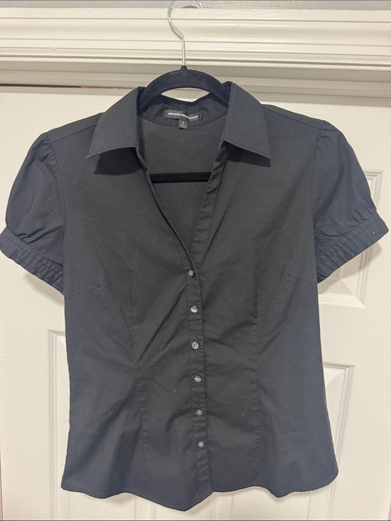 Express Tops - Express Women’s Black Short-Sleeve Button-Down Shirt